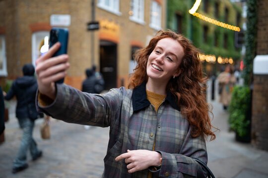 Taking selfie on London street