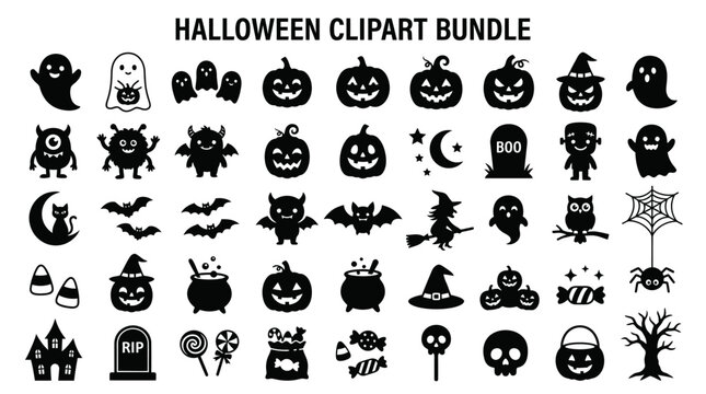 Halloween icons clipart bundle graphics.