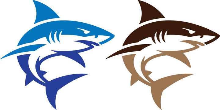 Two stylized shark illustrations swimming side by side