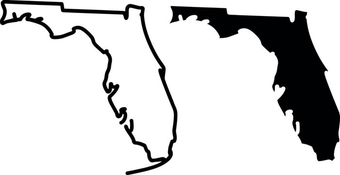 Florida state outline map with filled silhouette version comparison