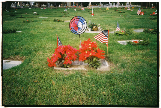 Flowers Cemetery Memorial America Flag