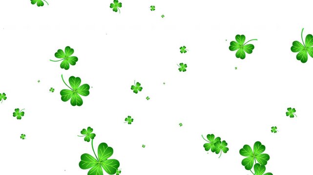 Multiple green shamrocks scattered across white background for st. Patricks day celebrations. Perfect for holiday design projects and festive decorations.