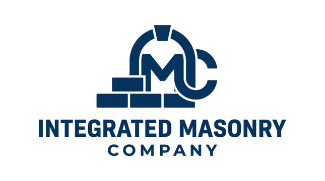 Logo for masonry company featuring bricks and stylized letters MC