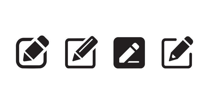 Edit Icon Set &mdash; Pencil and Pen Vector Symbols in Outline, Solid and Flat Style for UI, App and Web Design