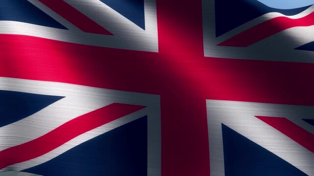 Slow motion close up of union jack flag gently waving in breeze st george's cross and diagonal lines prominently displayed