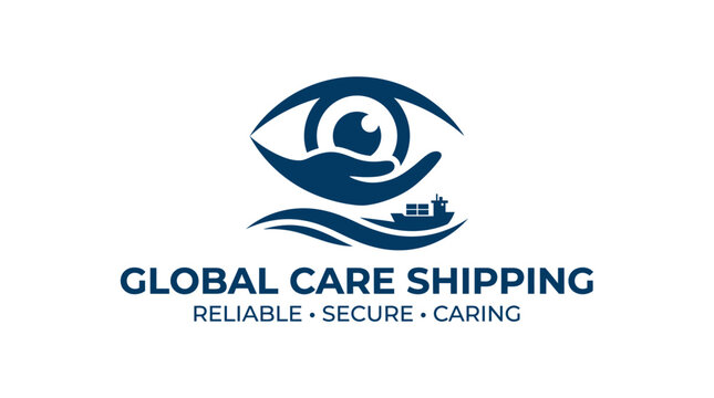 Global Care Shipping logo with eye, hand, and ship on waves