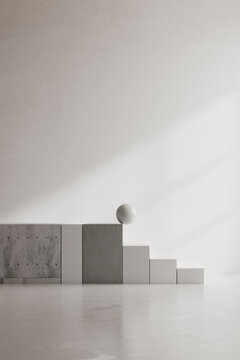 Close up abstract sphere on geometric pedestal
