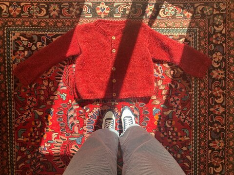 UGC photo of finished handmade knitted garment/ cardigan 