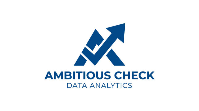 Modern abstract letter A logo with upward arrow and checkmark for data analytics business