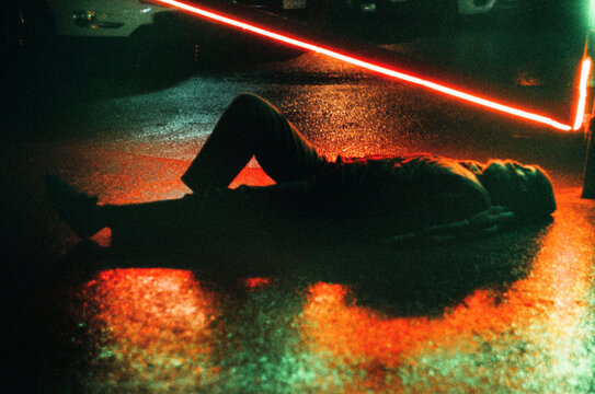Night scene with neon reflections