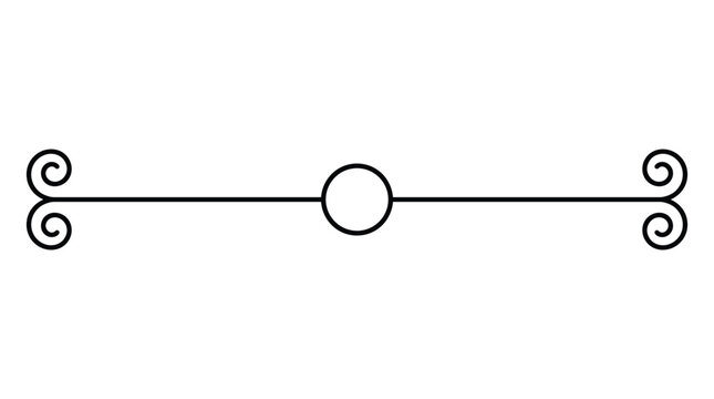 Horizontal decorative line divider with elegant curls and centered circular motif for document styling design.