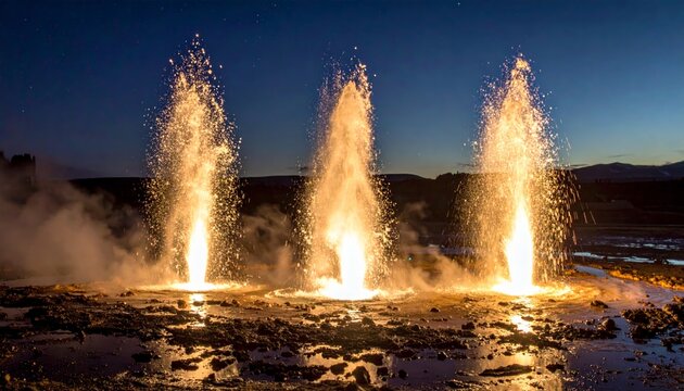 Geothermal activity with hot springs erupting.