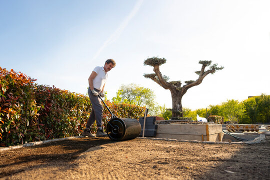 Spreading Soil with Lawn Roller
