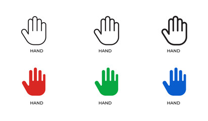 Obraz premium Open Hand and Palm Line Icon Set for Gesture Communication, Support, Assistance, Care and Human Interaction Outline Vector Collection