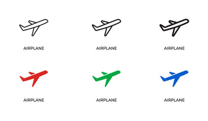 Airplane Line Icon Set for Air Travel, Aviation Transport, Flight Journey, Airport Services and Global Transportation Outline Vector Collection © Iconicly