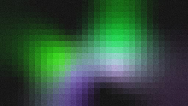 Abstract pixel grid background with a smooth green-to-purple gradient transition and grainy, noisy texture.