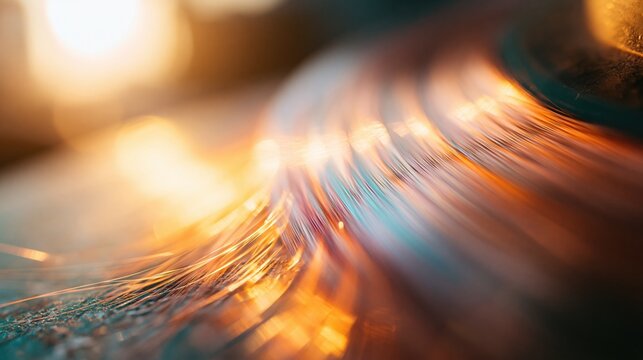 Brushed metal surface texture with golden sunlight reflecting on fine parallel grains for industrial design, luxury product advertising and abstract backdrop
