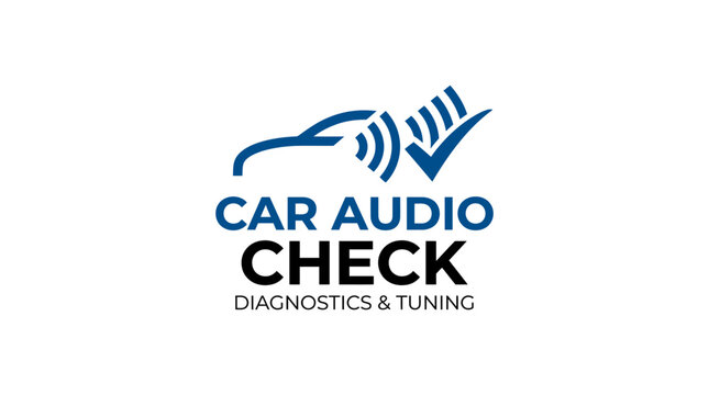 Car audio diagnostics logo with checkmark and sound waves