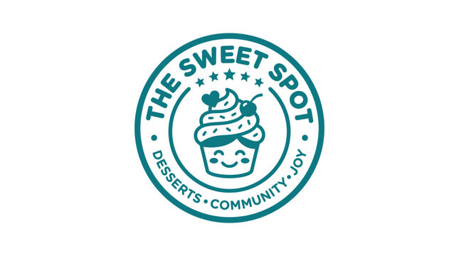 Cute cupcake character logo with heart and cherry, cartoon style, graphic element