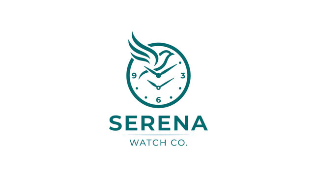 Minimalist teal bird with wings flying above clock face logo