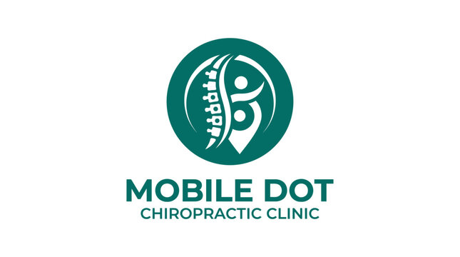 Mobile chiropractic clinic logo with spine and location pin