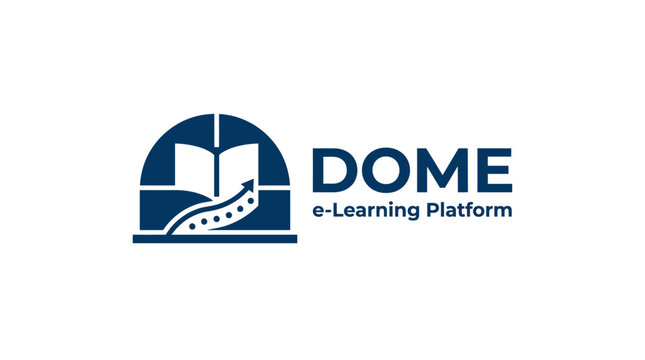 Vector logo for e-learning platform with open book and upward arrow graphic