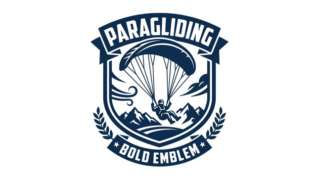 Paragliding bold emblem with mountain landscape and text
