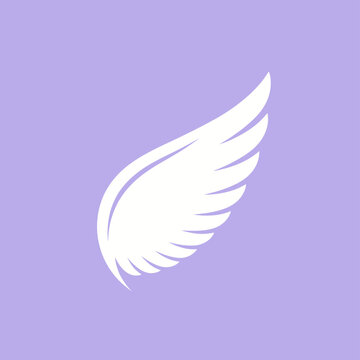 White Angel Wing Silhouette on Pastel Purple Background