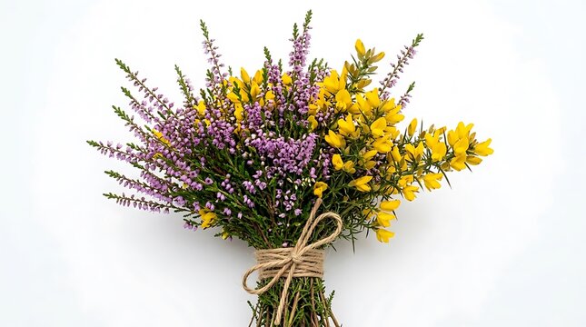 Bouquet of Heather and Gorse Wildflowers Tied with Jute Twine