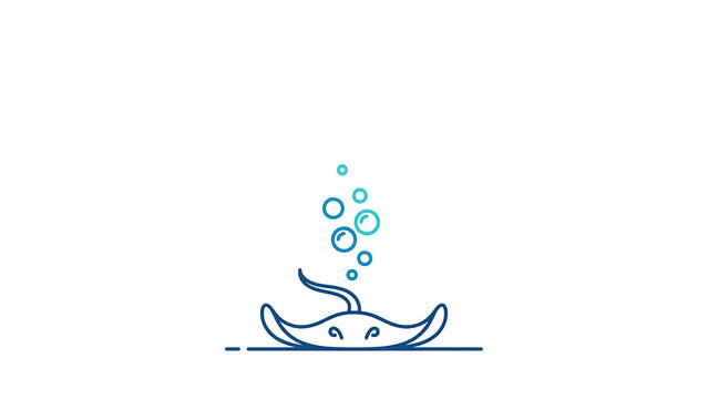 Stingray Line Graphic with Bubbles Creative Water Animal Marine Life Icon