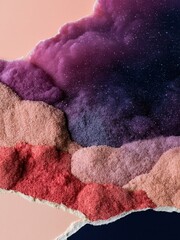 Fototapeta premium Abstract purple nebula and pink cosmic dust layers with torn paper edges for ethereal wallpapers, commercial art backgrounds and fantasy digital scrapbooking designs