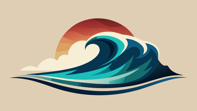 Stylized crashing ocean wave graphic with sunset background illustration stylized landscape abstract minimalist creative serenity shoreline outdoors environment crashing surfboard