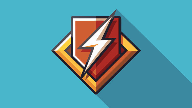 Shield emblem with central lightning bolt graphic on blue background lightning protection security electric illustration strength technology identity branding corporate business creative