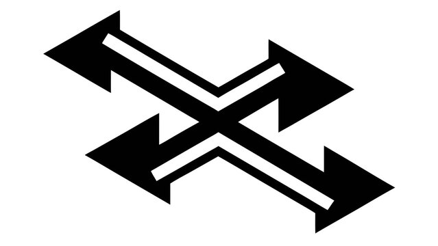 Dual crossing double-headed arrow geometric icon with navigation direction movement decision isolated abstract indicator interface orientation crossing geometric minimalist directions