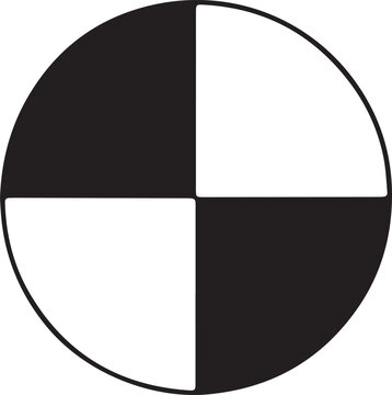Abstract quartered black circle symbol or target icon design element template monochrome style
