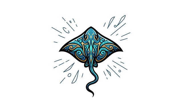 Cheers Stingray with Ornate Details in Teal Blue and Gold Illustration