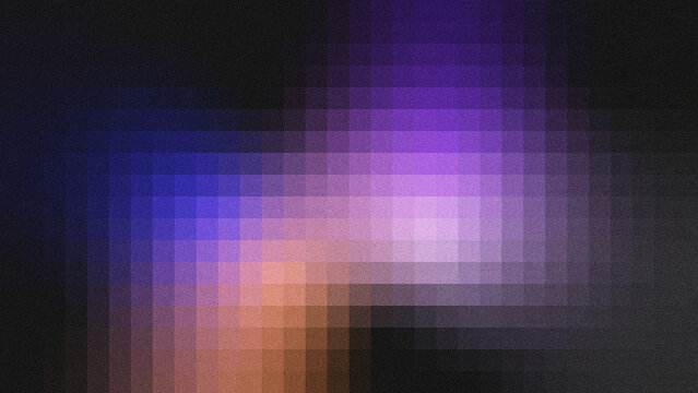 Textured grain abstract backdrop with block grid layout, smooth purple-blue-to-warm brown color gradient on dark black base.