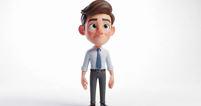 Animated cartoon male character with neutral expression isolated on white background
