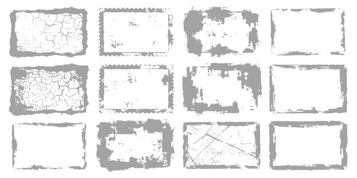 Vintage Grunge Rubber Stamp Set with Retro Dirty Border Elements