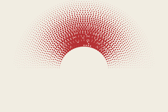 Red halftone hexagonal pattern forming a semicircle on cream background