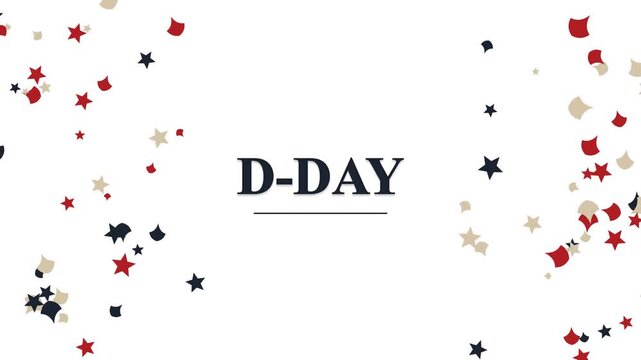 D-day commemorative text with patriotic red and blue stars on plain white background