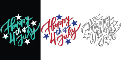Happy 4th of july patriotic greeting with red white and blue stars © Liza