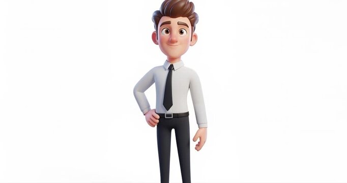 Animated cartoon figure posing on white backdrop