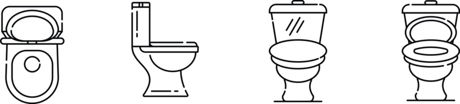 Hand Drawn Toilet Icons Set Vector Illustration, Bathroom Fixture and Sanitary Equipment Line Art Collection