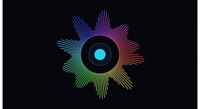 Circular rainbow audio visualizer sound wave animation