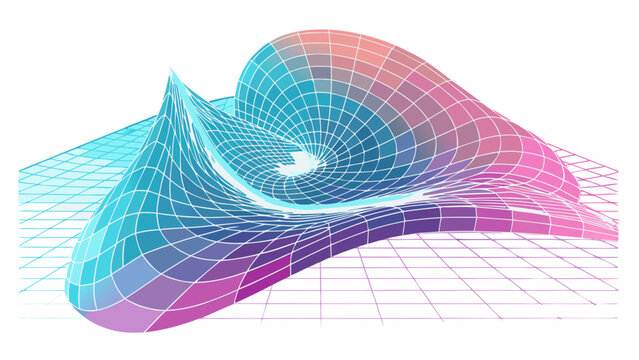 Abstract 3D curved grid surface wave form with geometry abstract distortion technology structure perspective composition visualization gradient mathematical geometric background backdrop