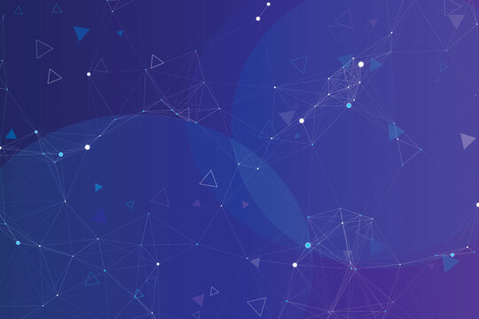 Abstract neural network with glowing blue-purple triangular nodes and connective lines triangular shapes