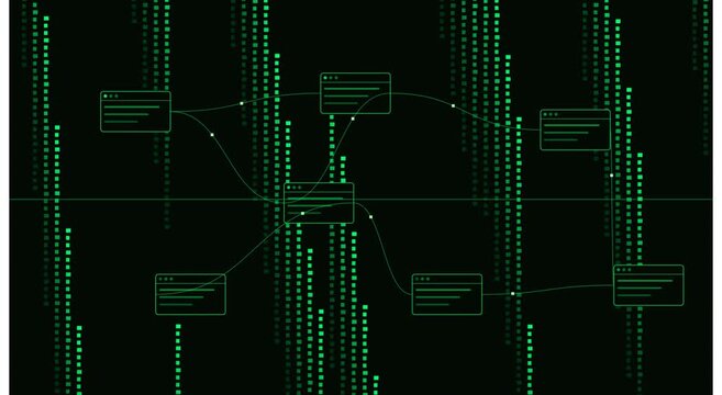 Digital network data flow and cyber security animation