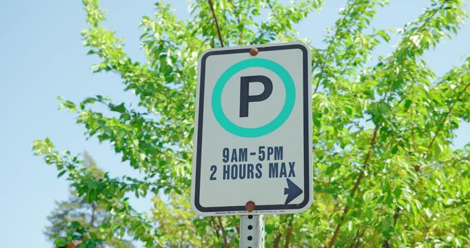 Victoria, British Columbia, Canada &ndash; June 1, 2026: Two hour maximum parking sign