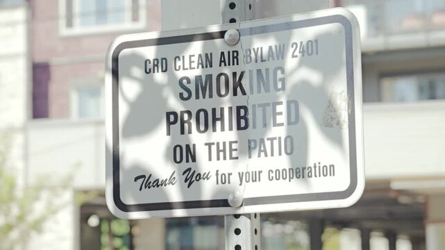 Victoria, British Columbia, Canada &ndash; June 1, 2026: CRD clean air smoking bylaw sign